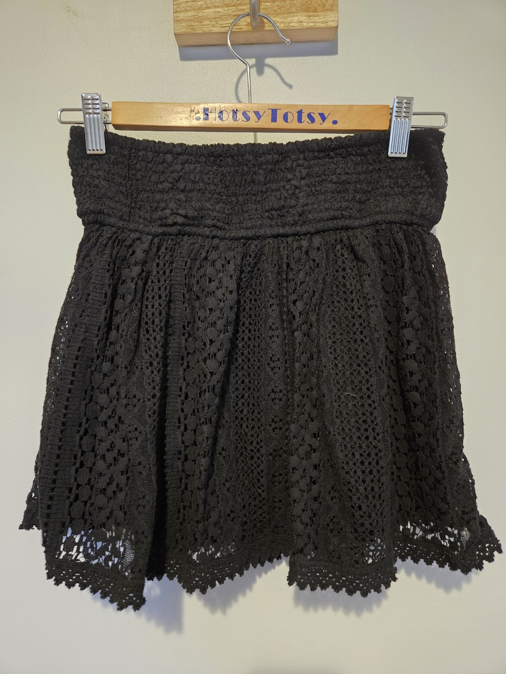 Hollister Black Crochet Smocked Waist Skater Skirt
